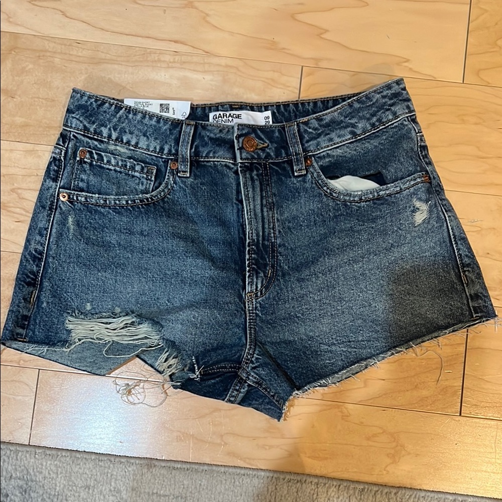 Garage Blue Jean Shorts Distressed High-Waisted